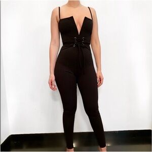 Nookie Elegant Black Corset Waist Jumpsuit Size Large